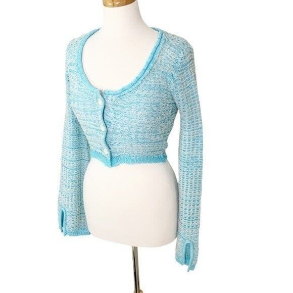 ACNE STUDIOS Blue Textured Cotton Weave Cardigan Blue XS NWT flaw - Picture 4 of 16